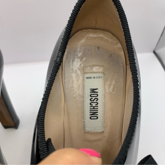 Moschino PATENT LEATHER HEELS black Oxford lace women’s size EU 37.5 US 7.5 - Picture 3 of 10